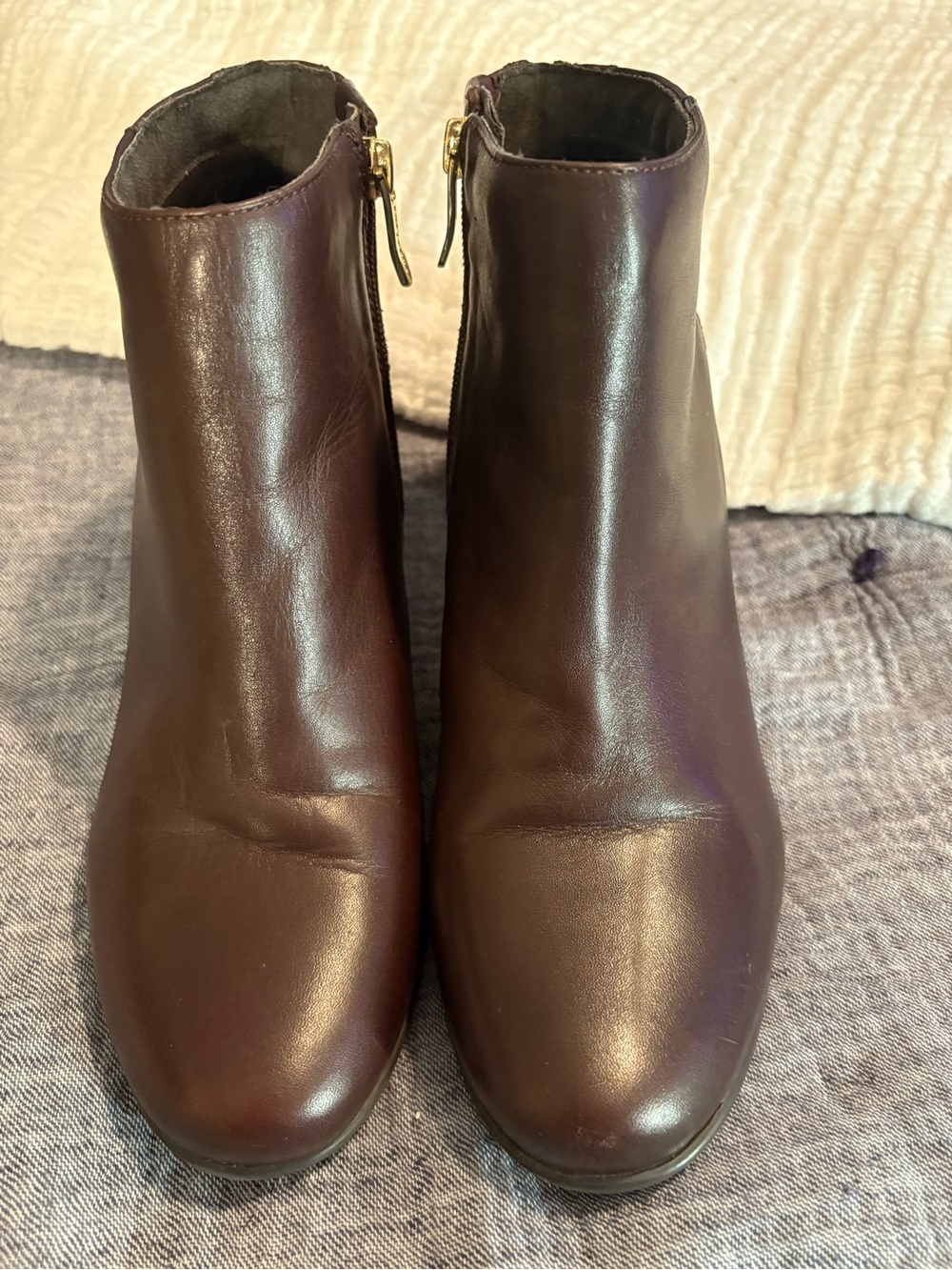 Easy Spirit Women's Dark Brown Leather Ankle Booties with Side Zipper
